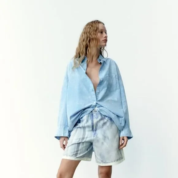 ZARA WASHED EFFECT POPLIN SHIRT - Picture 7 of 13